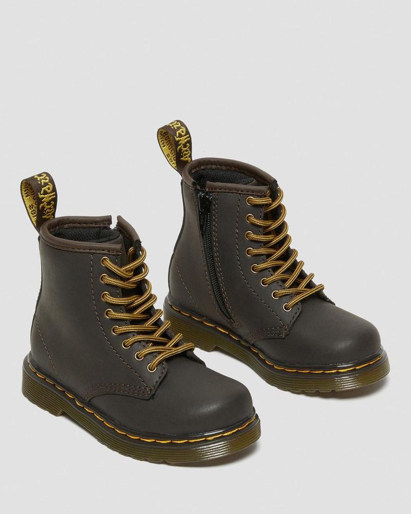 Dr Martens Toddler 1460 Wildhorse Leren Veterlaarzen Kinderen Donkerbruin | NL 119BEX